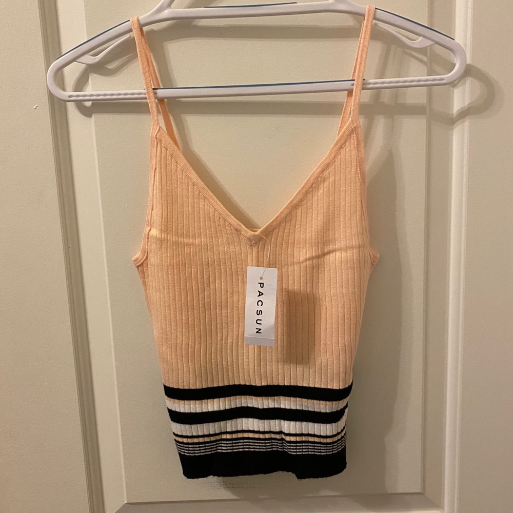 Cream & black/white striped tank top